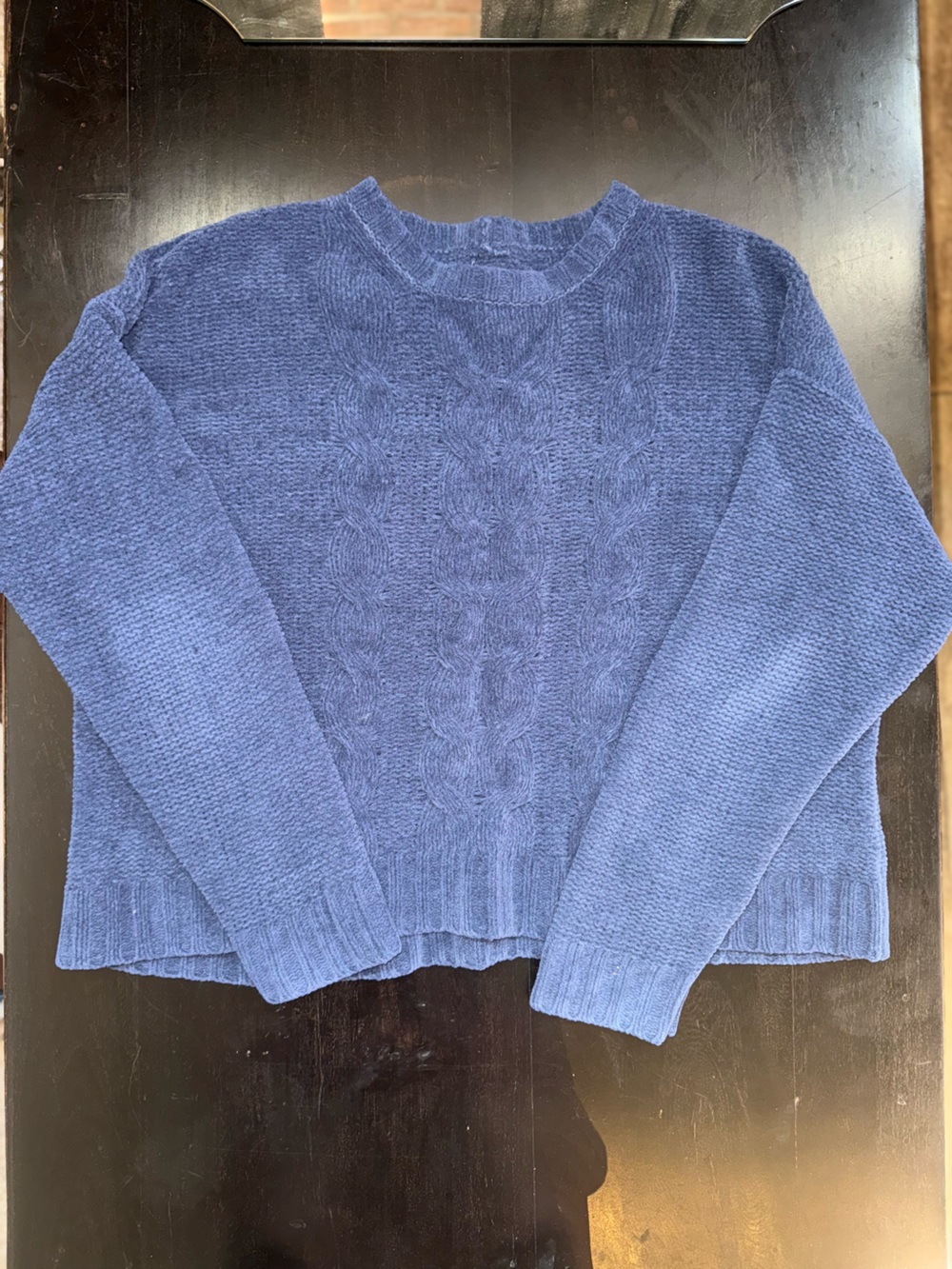American Eagle Outfitters Navy Blue Cable-Knit Crewneck Sweater